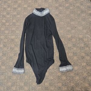 Fashion Nova Black Bodysuit with Silver Details